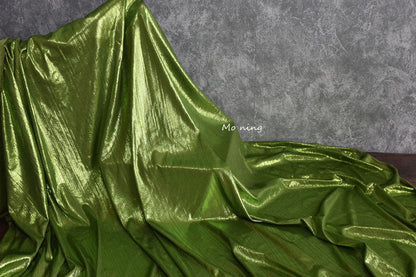 Apple Green Shiny Stretch Metal Fabric: 59" Wide, Stiff Texture