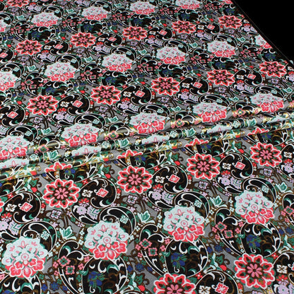 Gold Thread Kinran Fabric: Japanese Style Floral Upholstery, Costume, Decor - 29.5" Wide
