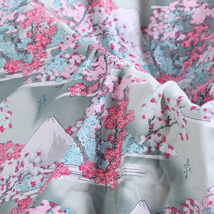 Mount Fuji Cotton Fabric: Japanese Floral Print, Sewing & Upholstery