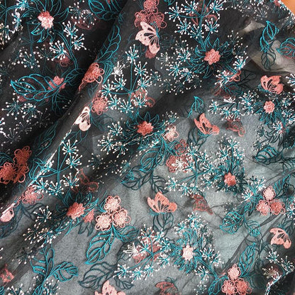 Cherry Blossom Embroidered Lace Fabric ��� Floral Nylon Me" Wide
