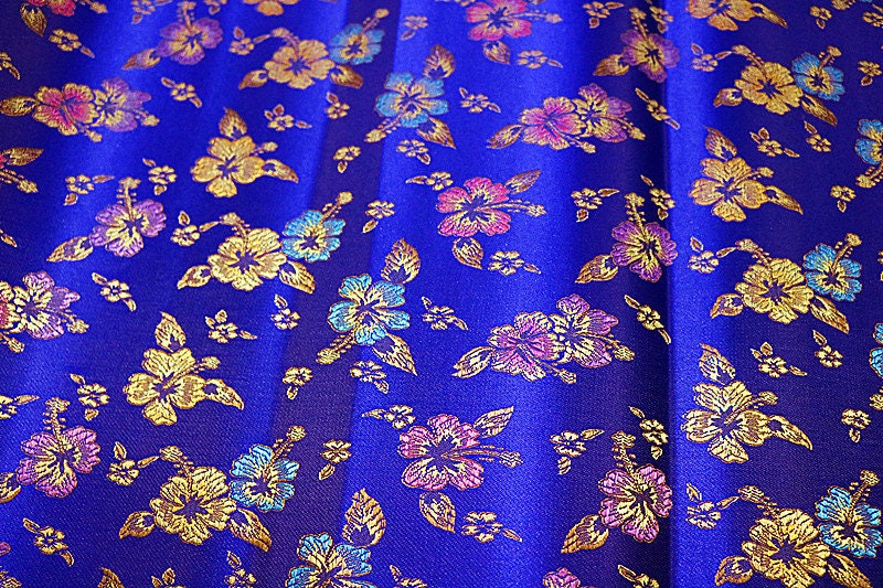 Royal Blue Floral Brocade Fabric: Chinese Sewing & Upholstery Fabric