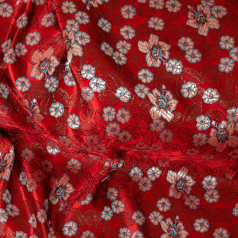 Red Floral Brocade Fabric: 47"W Chinese Cheongsam Sewing Material