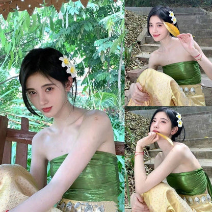 Apple Green Shiny Stretch Metal Fabric: 59" Wide, Stiff Texture