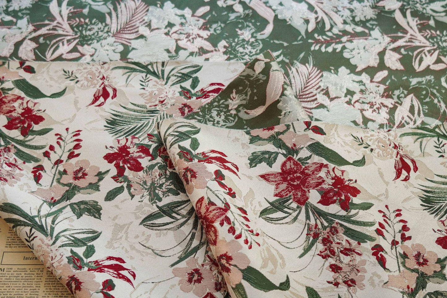 Floral Jacquard Woven Fabric: Embossed Oil Painting Style, 58"W