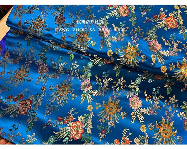 Tissu brocart de soie : motif floral de bégonia, tissu de mariage chinois