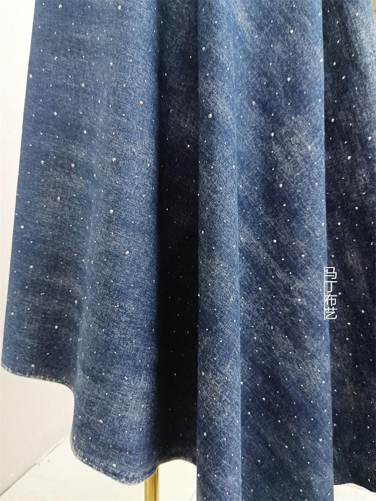 Tissu denim délavé avec strass ��" Large, matériau pour vêtements à faire soi-même