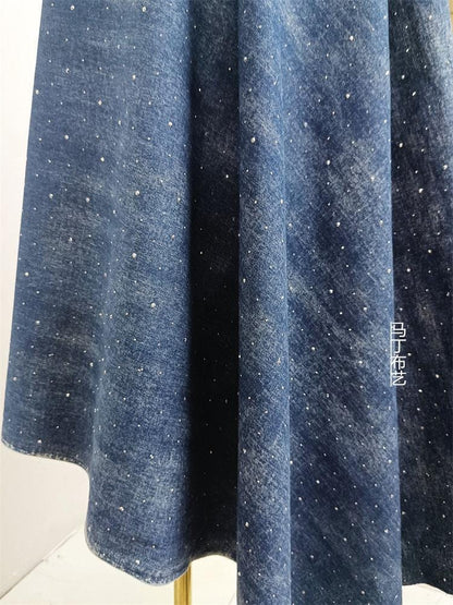 Tissu denim délavé avec strass ��" Large, matériau pour vêtements à faire soi-même