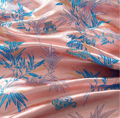 Tissu d'ameublement style tibétain en mélange de rayonne et bambou rose : 75 cm de large