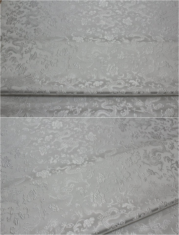 Dragon & Flower Brocade Fabric: Multi-Color Silk Rayon Blend