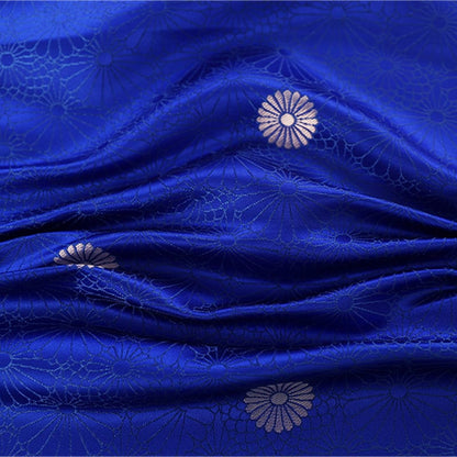 Tissu brocart floral bleu : robe mongole chinoise, matelassage, couture (largeur : 75 cm)