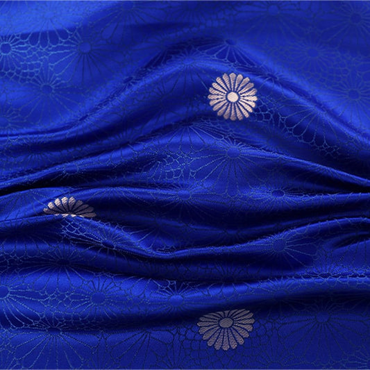 Tissu brocart floral bleu : robe mongole chinoise, matelassage, couture (largeur : 75 cm)