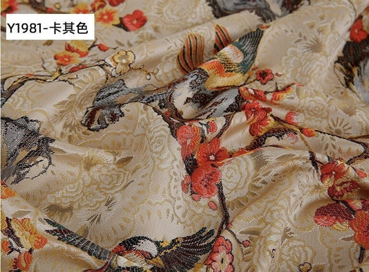 Bird Jacquard Fabric: 57"W Polyester Upholstery, Costume & Decor