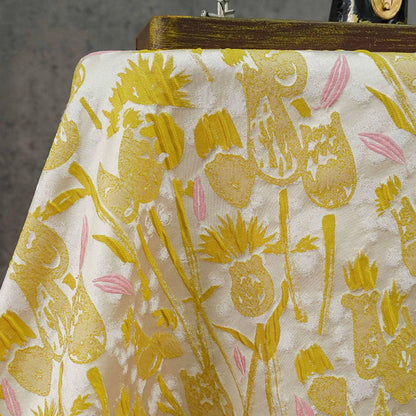 Hand-Drawn Tulips Jacquard Fabric: 3D Embossed Floral, 63" Wide