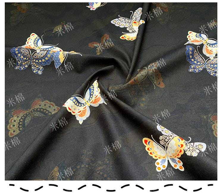 Butterfly Print Cotton Fabric: Black New Chinese Style (56" Wide)