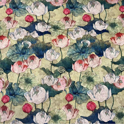 Tissu satin de soie imprimé lotus - 150 cm de large - Ameublement et costumes