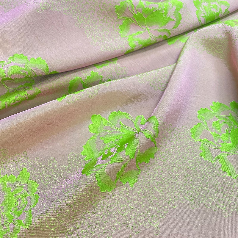 Apple Green Floral Jacquard Fabric: Cotton Lyocell Blend, 57" Wide