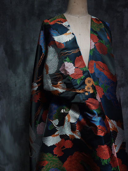 Crane Bird Jacquard Fabric: Designer Sewing Material, 57" Wide