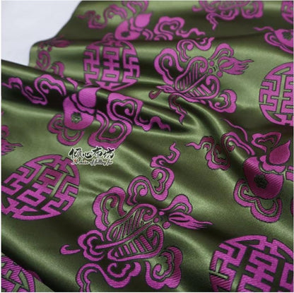 Silk Brocade Fabric: Purple & Green Chinese Upholstery, Costume, Decor