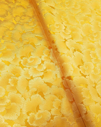 Ginkgo Biloba Brocade Damask Fabric: Gold Woven Rayon, 45" Wide