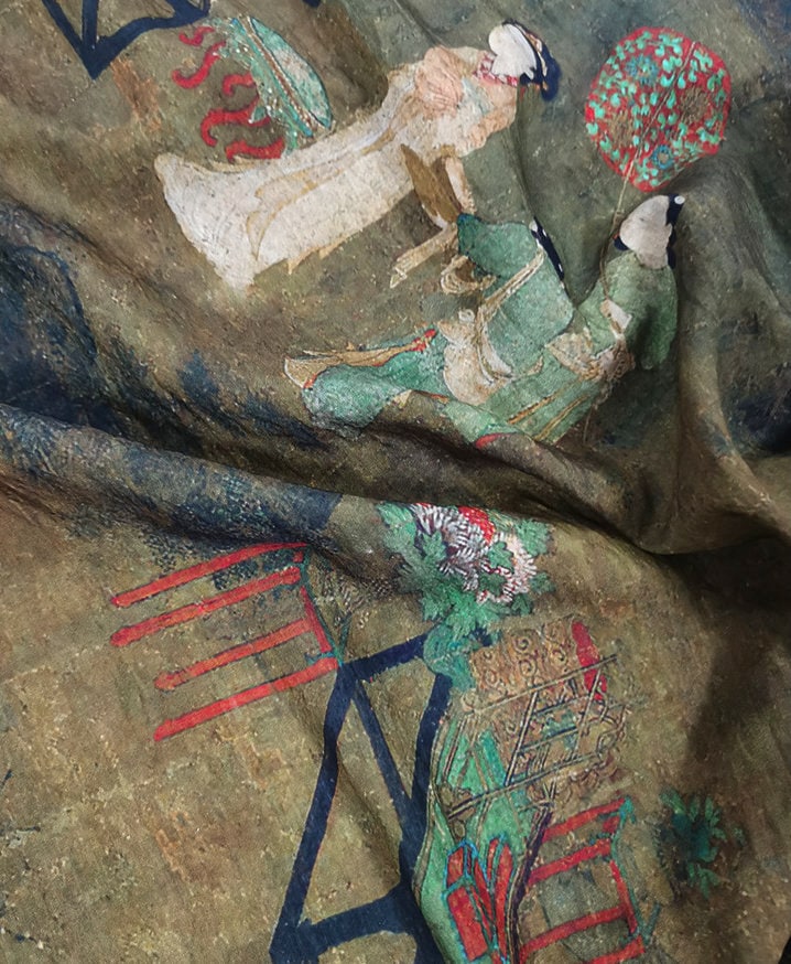 Chinoiserie Linen Fabric: Asian Ladies, Sewing Scene, Home Decor
