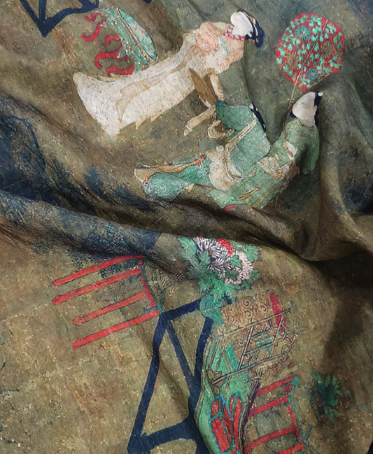 Chinoiserie Linen Fabric: Asian Ladies, Sewing Scene, Home Decor