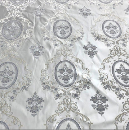 Palace Style Brocade Jacquard Fabric: Red, Gray & Pink Damask (By The Meter)