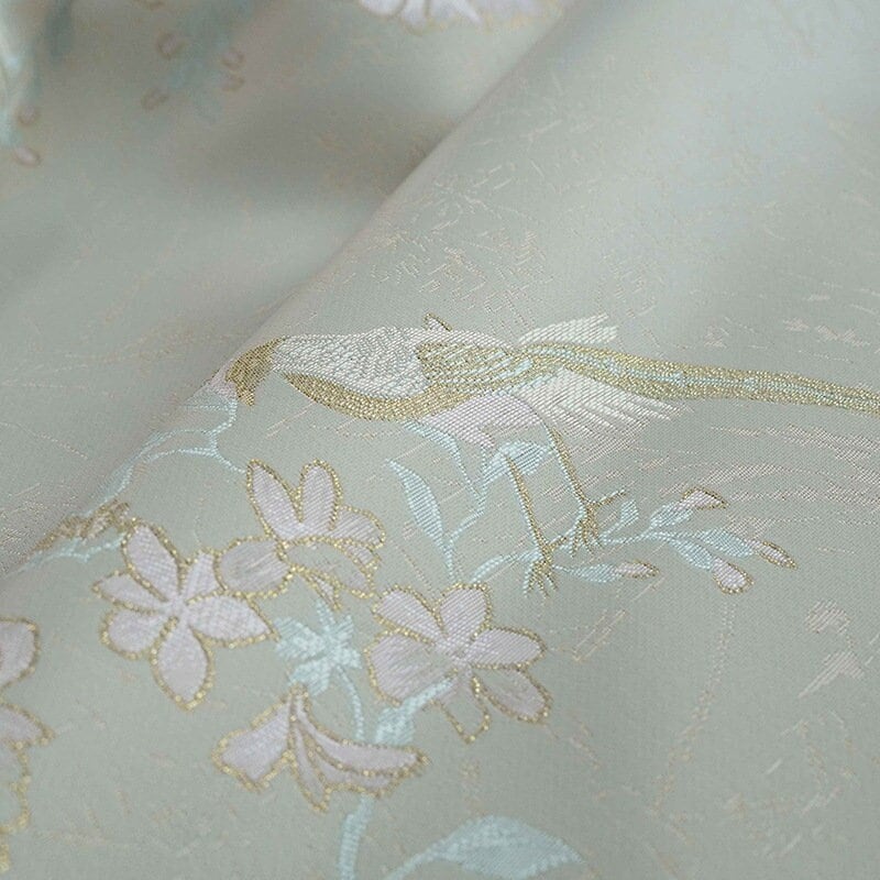 Gold Bird Flower Jacquard Damask Fabric: Rayon Blend Sewing Material