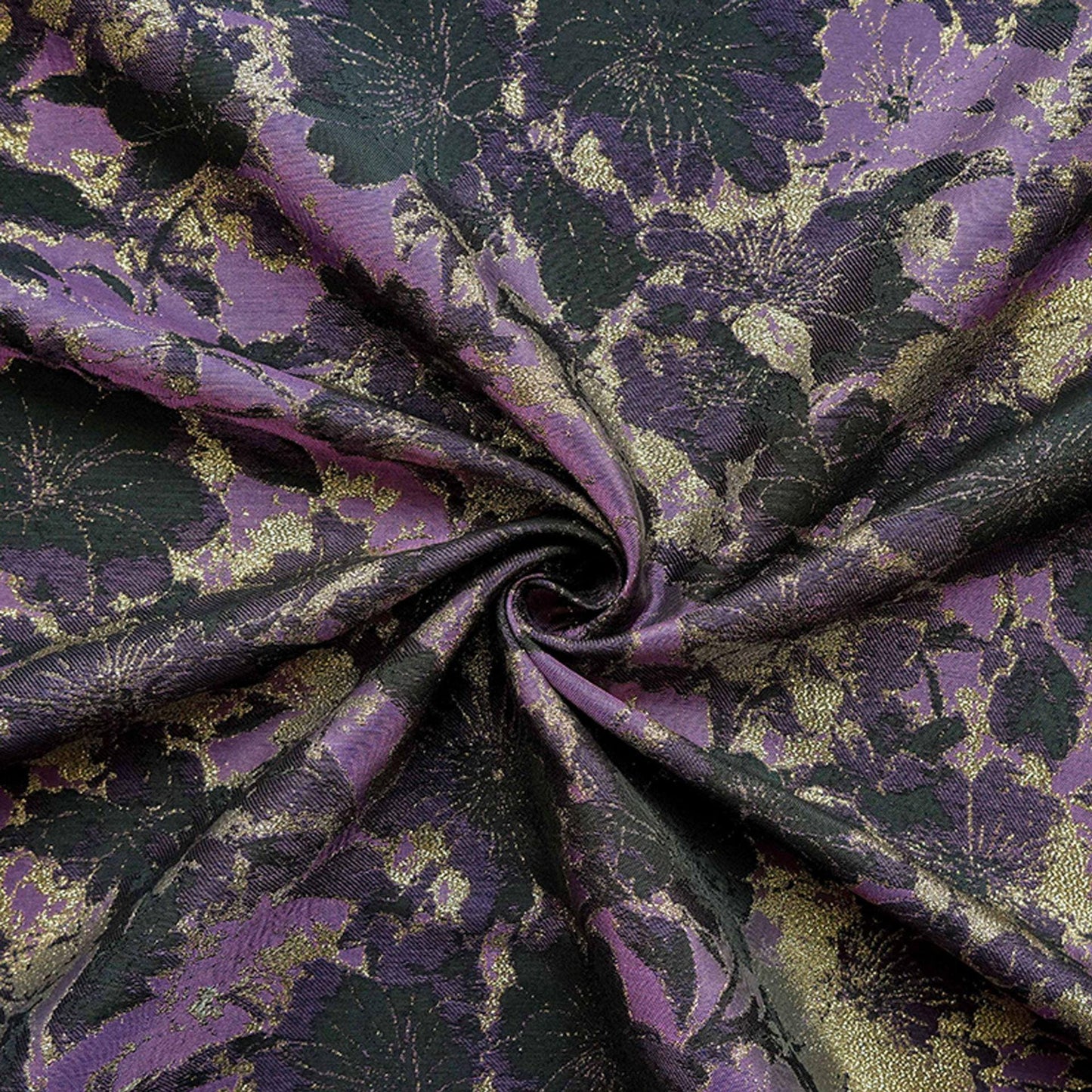 Tissu jacquard à fleurs - Style vintage avec lurex doré