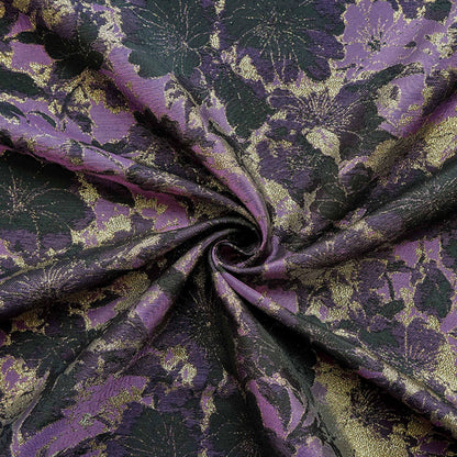 Tissu jacquard à fleurs - Style vintage avec lurex doré