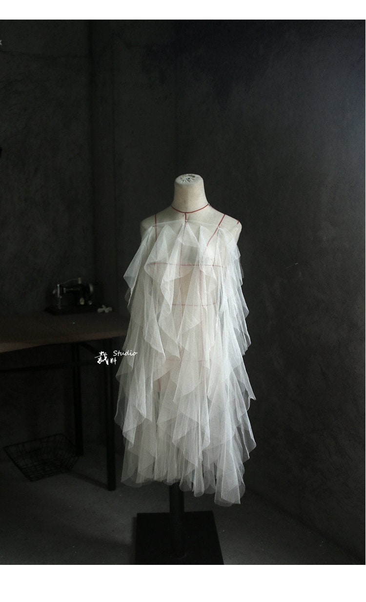 3D Flounced Lace Mesh Fabric, Wedding Gown Design, 60x85cm