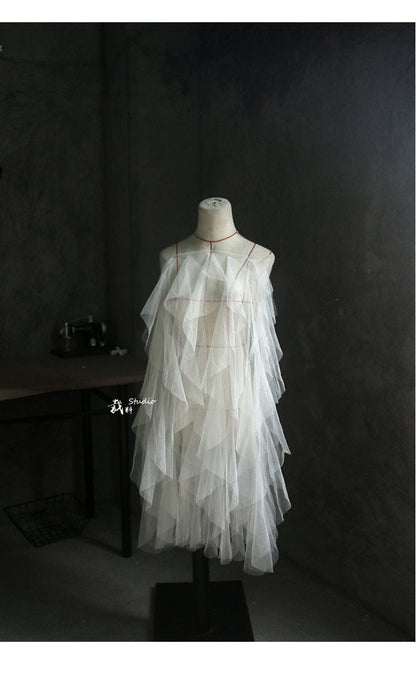 3D Flounced Lace Mesh Fabric, Wedding Gown Design, 60x85cm