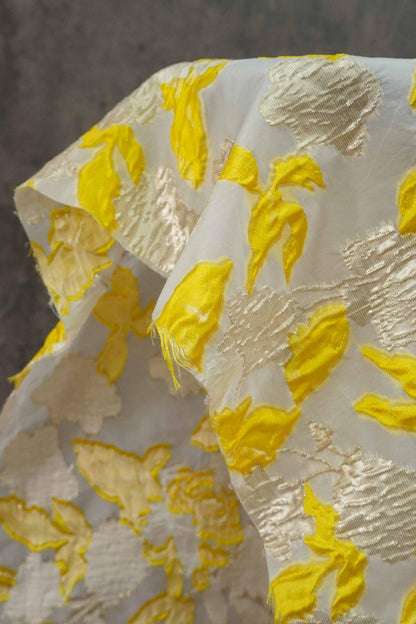 Gold Thread Jacquard Organza Fabric: 3D Embossed Texture, 54" Wide