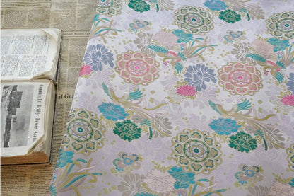 Beige Phoenix Song Brocade Fabric: 67"W Silk Rayon Blend
