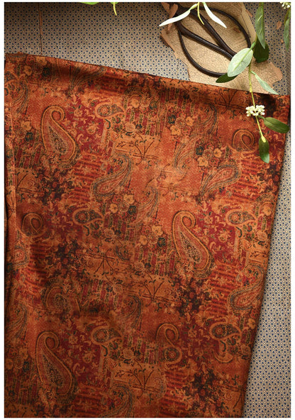 Dunhuang Pattern Cotton Sateen Fabric: Drapery, Upholstery, Costume - 55"W