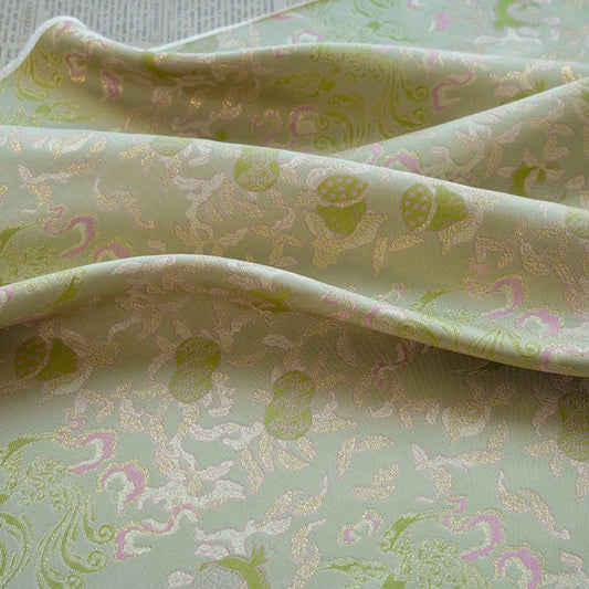 Bean Green Jacquard Fabric with Gold Thread: 55" Wide