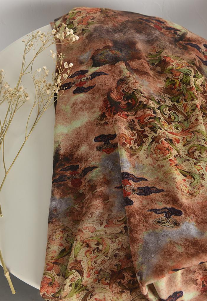 Dunhuang Floral Cotton Fabric: Vintage Style Drapery, Upholstery (55"W)