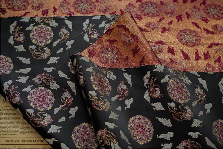 Floral Brocade Fabric: Mongolian Tibetan Style, 59" Wide