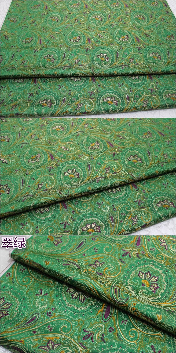 Silk Brocade Damask Fabric: Paisley Phoenix Tail Pattern, 29.5" Wide