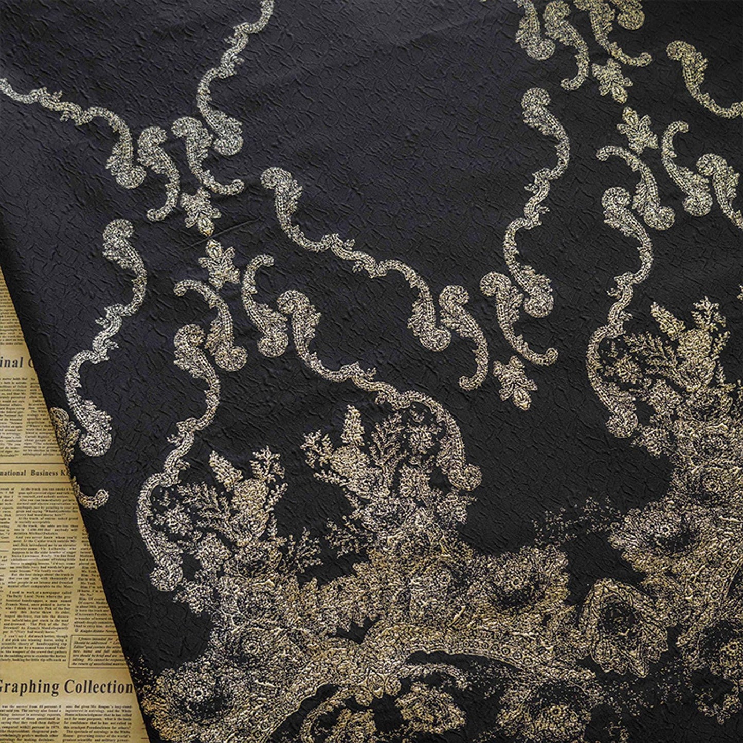 Gold Thread Jacquard Fabric: 3D Oil Painting Texture, 55" Wide