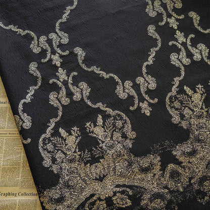 Gold Thread Jacquard Fabric: 3D Oil Painting Texture, 55" Wide