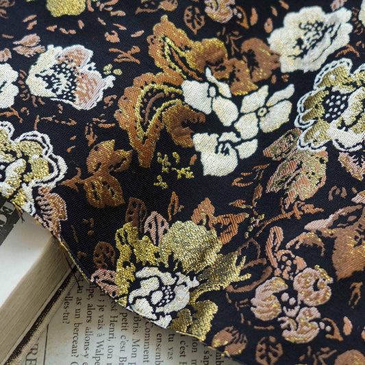 Baroque Jacquard Fabric: Gold Woven Palace Style Material - 59"W
