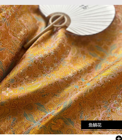 Gold Chinese Brocade Fabric: Dunhuang Pattern Jacquard, Cheongsam Qipao Material