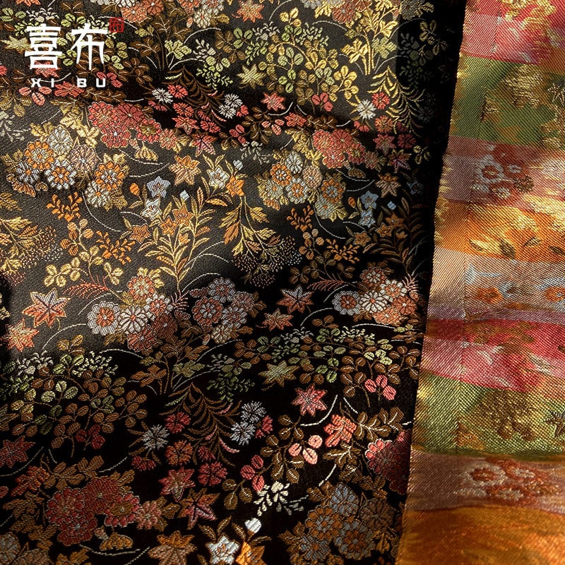 Japanese Silk Brocade Fabric: Floral Kimono Upholstery, 29.5"W