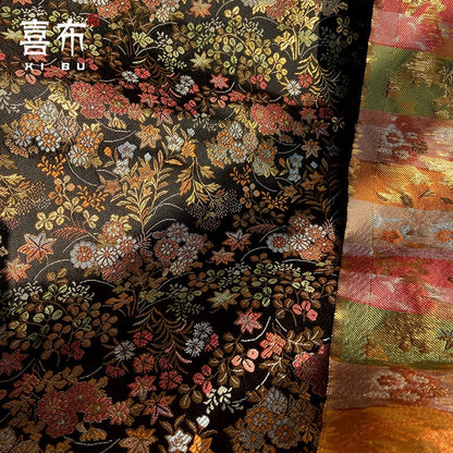 Japanese Silk Brocade Fabric: Floral Kimono Upholstery, 29.5"W