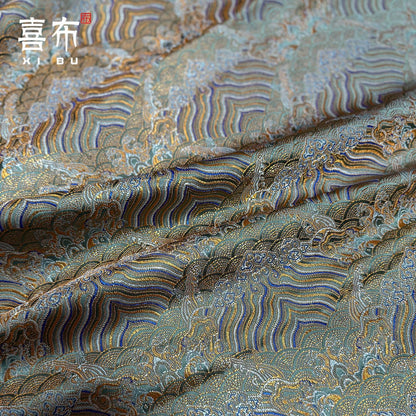 Dark Green Brocade Fabric ��� Wave & Cloud Rayon Ble"W, By The Meter)