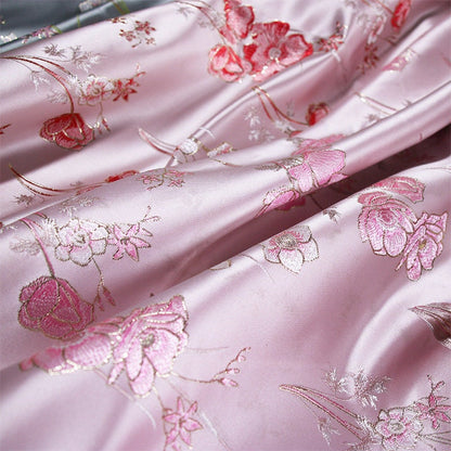 Floral Jacquard Silk Brocade Fabric - Pink Flower Damask (57"W)