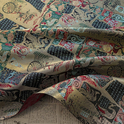 Gold Thread Song Brocade Jacquard Fabric, Tibetan Style, 59" Wide