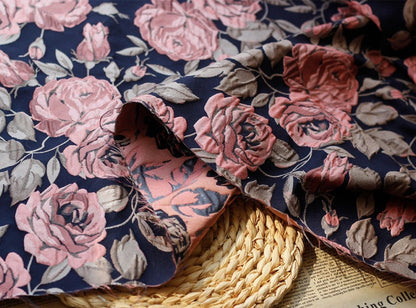 Dahlia Floral Jacquard Fabric: 3D Wrinkle Texture, 56" Wide