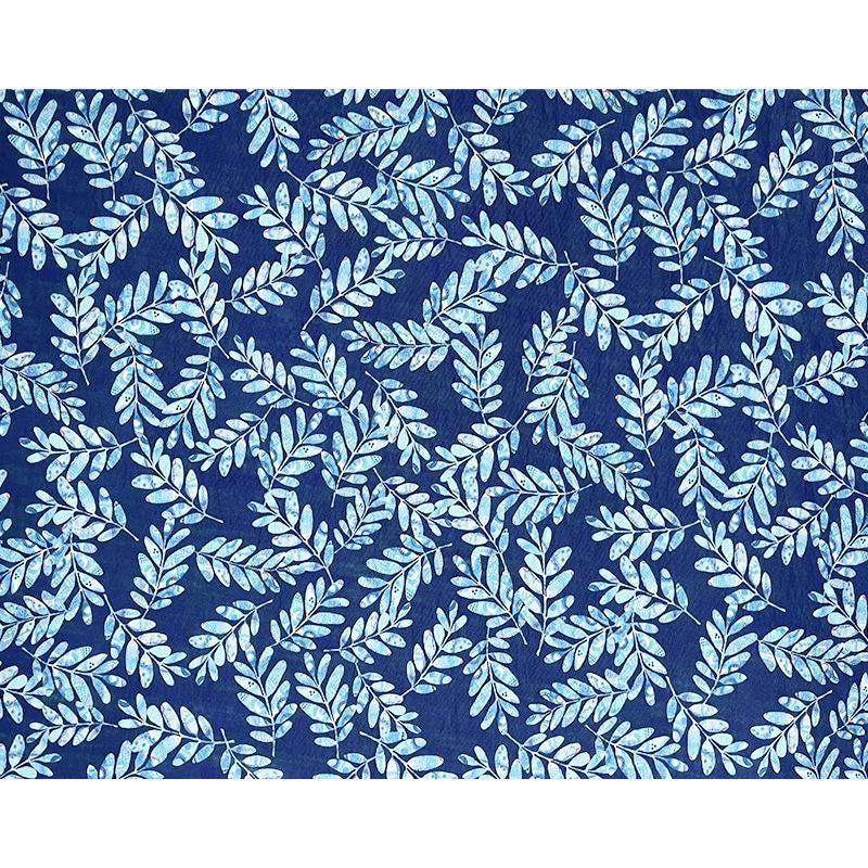 Tissu Tencel Ramie imprimé feuilles bleues : Matériel de couture au mètre