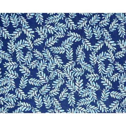 Tissu Tencel Ramie imprimé feuilles bleues : Matériel de couture au mètre